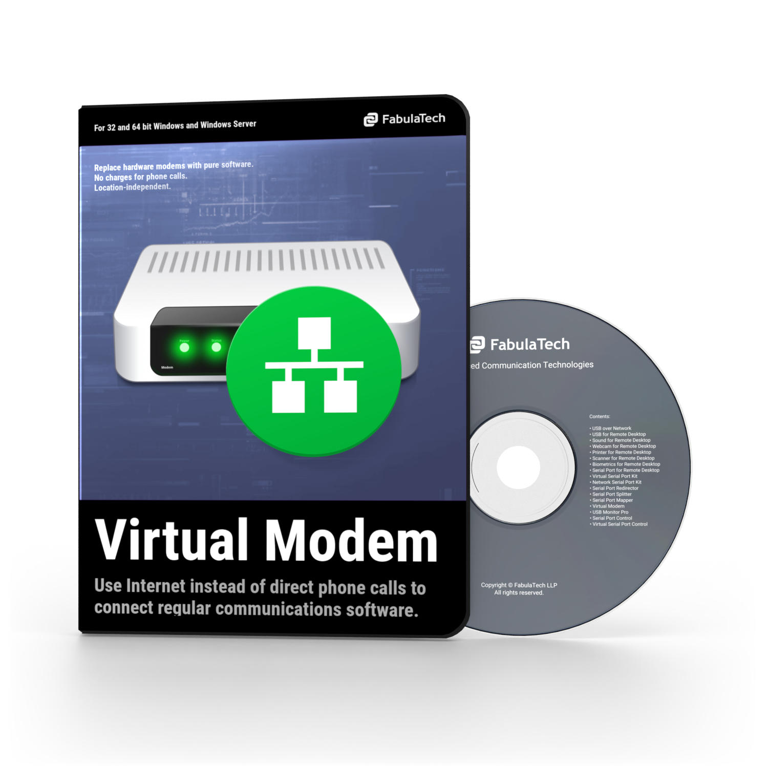 Virtual Modem box and CD, printable (png 1500x1500)